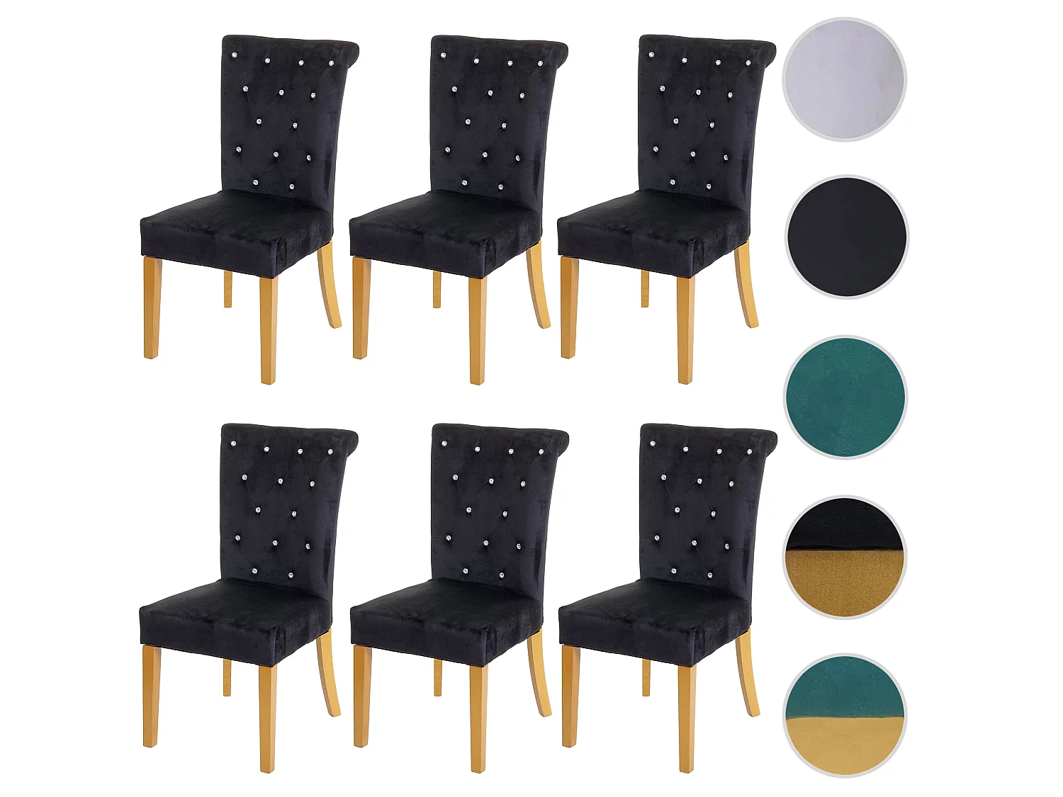 Eetkamerstoel MCW-D22 (set van 6),  zwart, goudkleurige poten