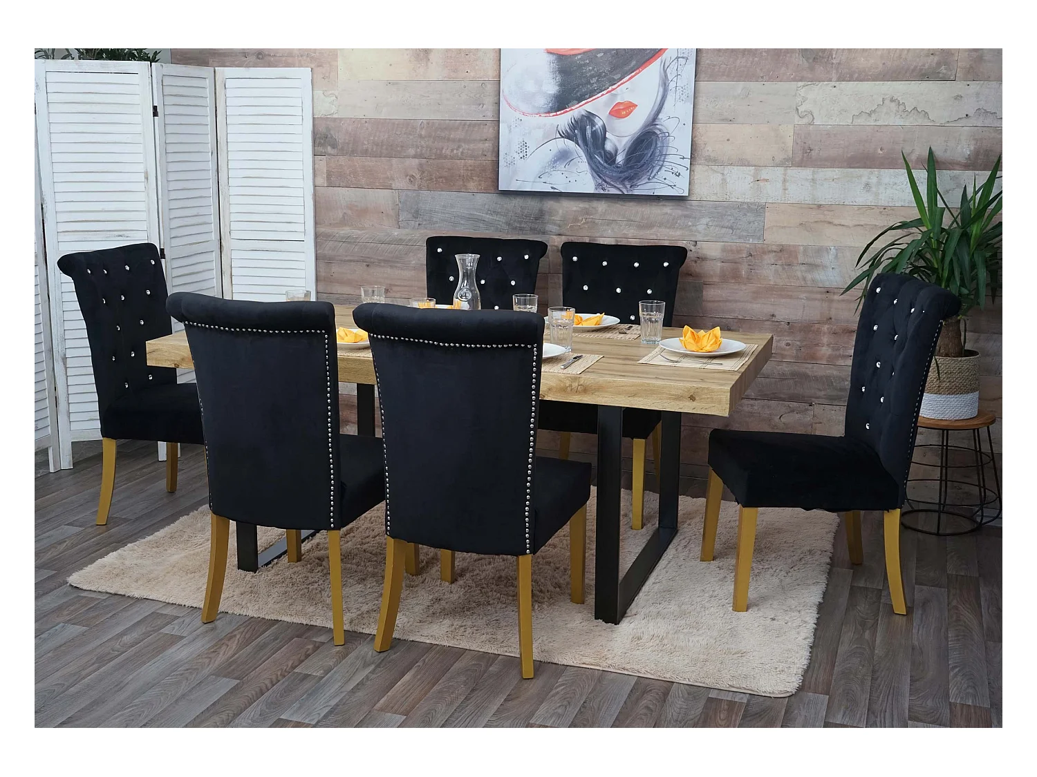 Chaise de salle à manger MCW-D22 (lot de 6),  noir, pieds dorés