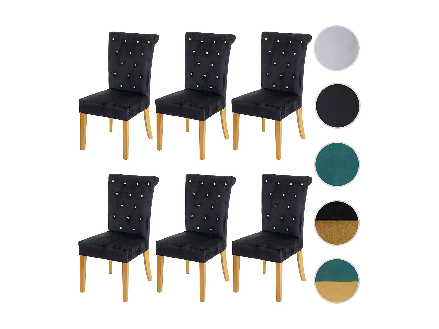 Krzesło do jadalni MCW-D22 (zestaw 6 sztuk),  czarny, nogi w kolorze złotym