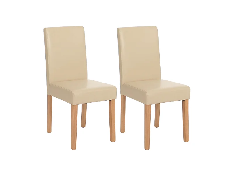 Silla de comedor Littau (set de 2),  cuero, crema, patas claras