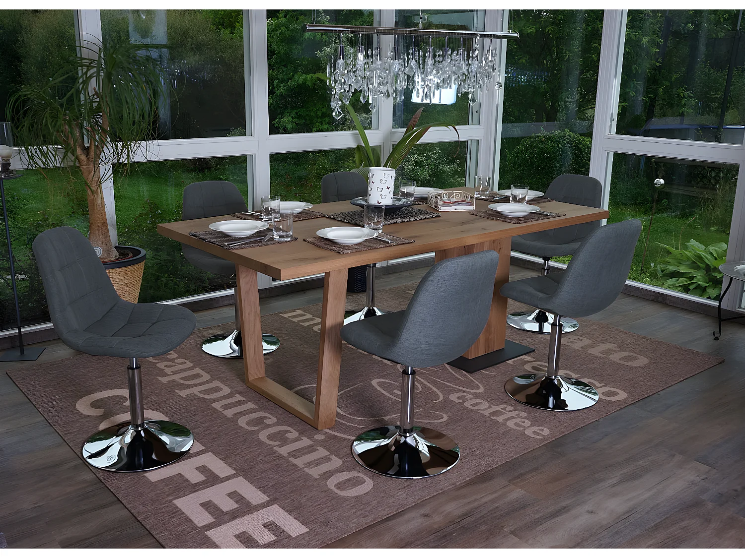 Set 6x sedie girevoli sgabello MCW-A60 design moderno sala pranzo tessuto grigio