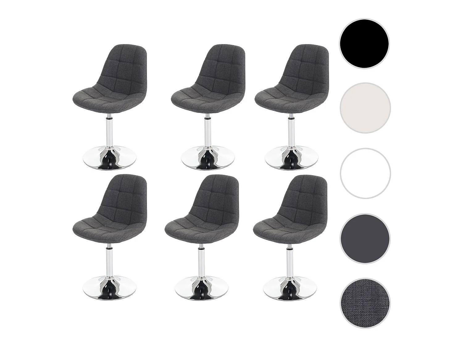 Set 6x sedie girevoli sgabello MCW-A60 design moderno sala pranzo tessuto grigio