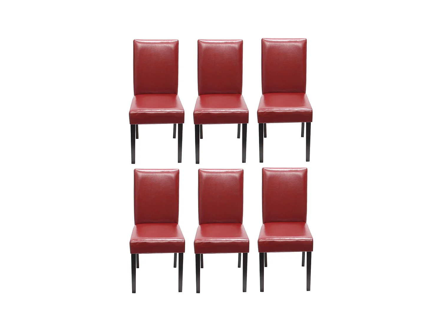 Chaise de salle à manger Littau (lot de 6),  cuir reconstitué rouge, pieds foncés