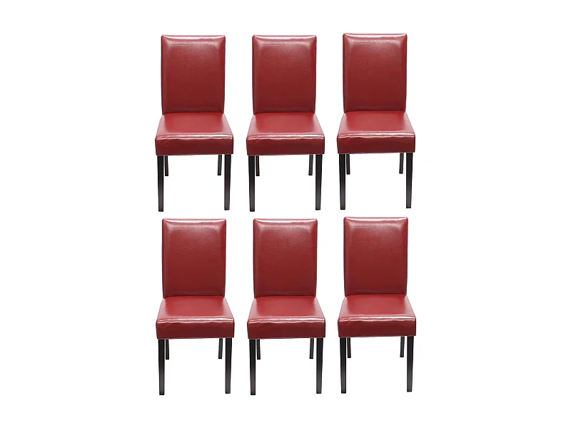 Chaise de salle à manger Littau (lot de 6),  cuir reconstitué rouge, pieds foncés