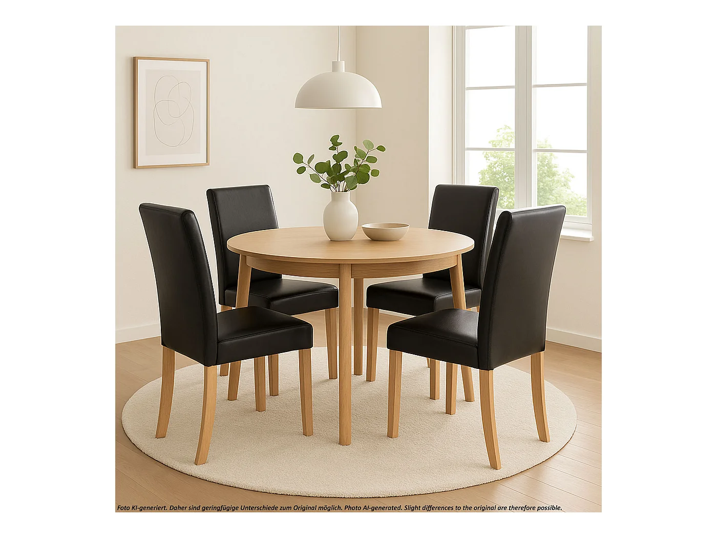 Eetkamerstoel Littau (set van 2),  leer, zwart, lichtgekleurde poten