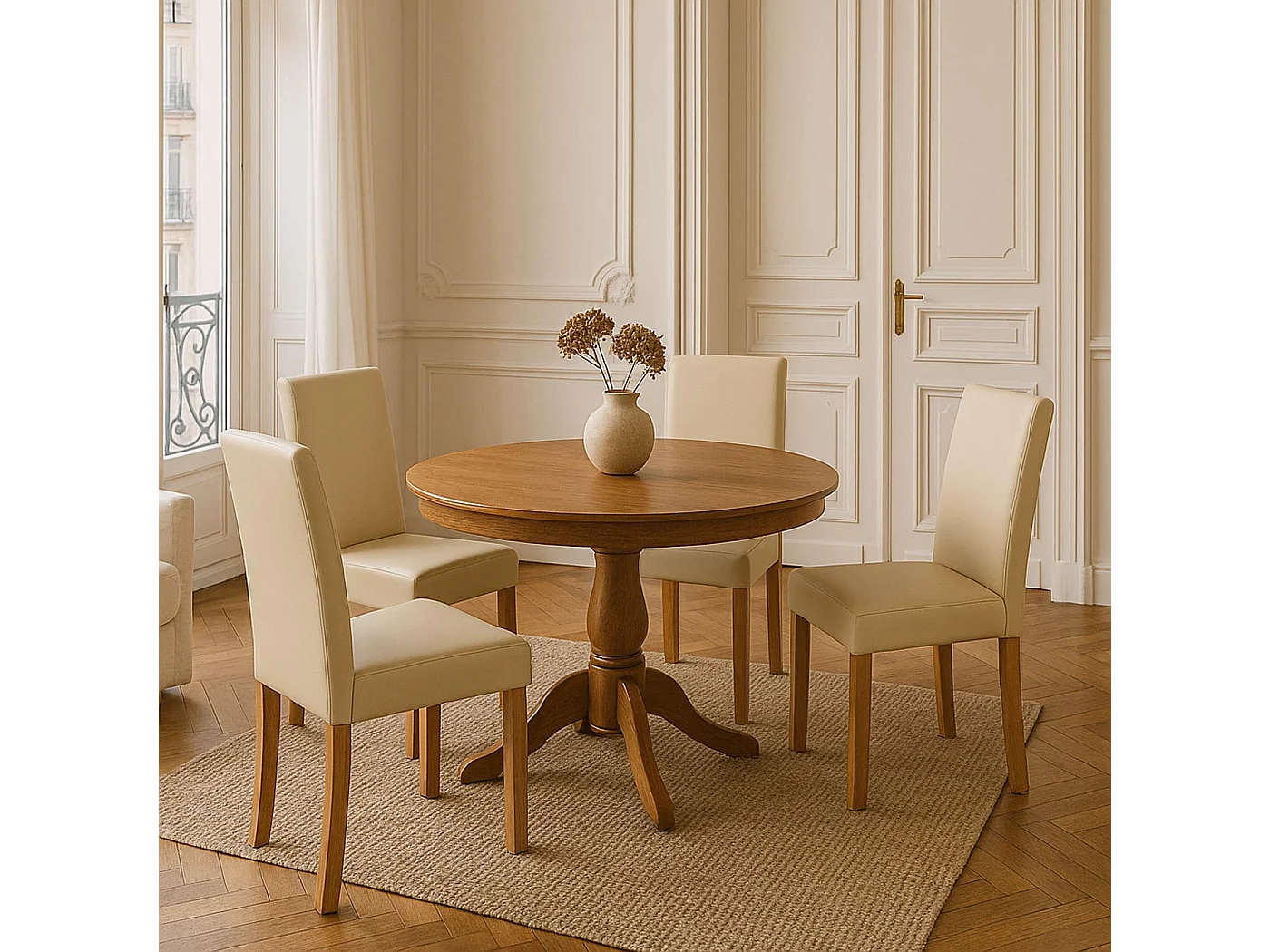 Chaise de salle à manger Littau (lot de 4),  simili-cuir, crème, pieds clairs