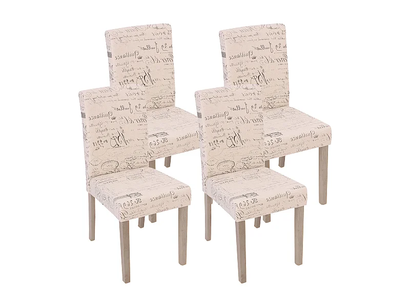 Eetkamerstoel Littau (set van 4),  textiel met belettering, crème, poten structuur - eik
