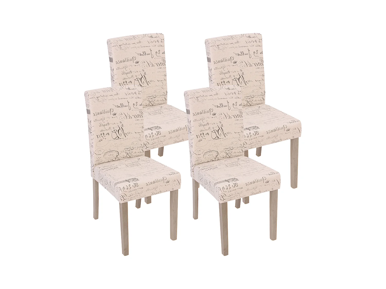 Esszimmerstuhl Littau Schrift (4er-Set), Textil mit Schriftzug, creme, Beine Struktur - Eiche