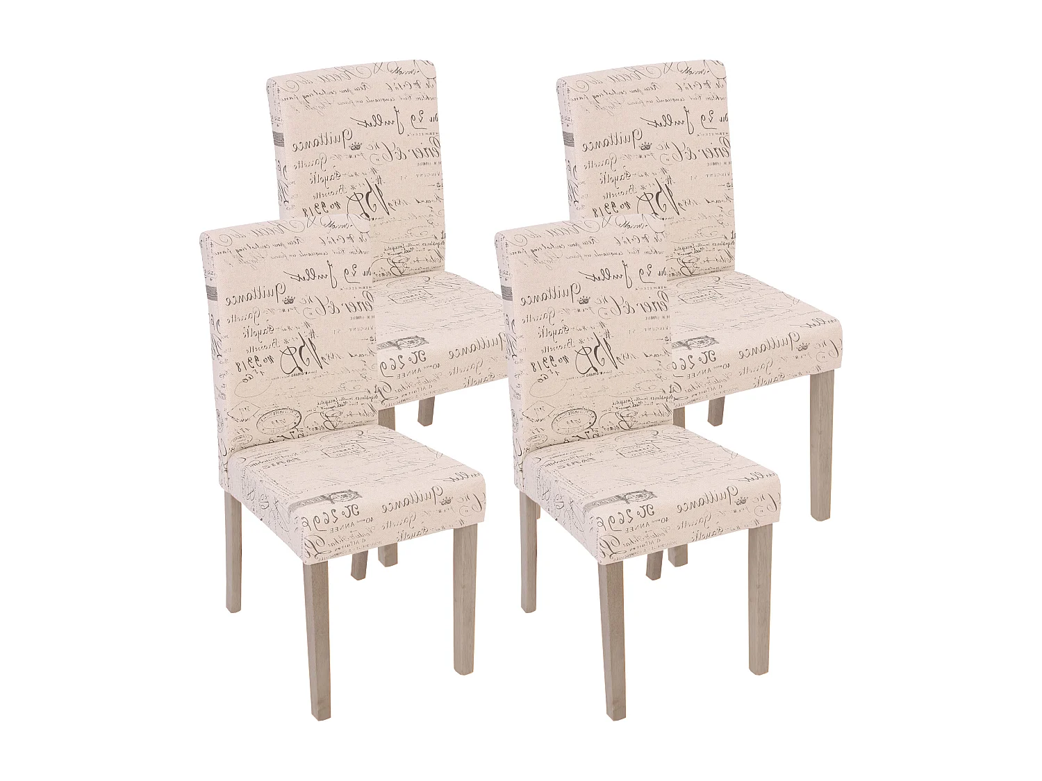 Chaise de salle à manger Littau (lot de 4),  tissu avec écriture, crème, pieds couleur chaîne