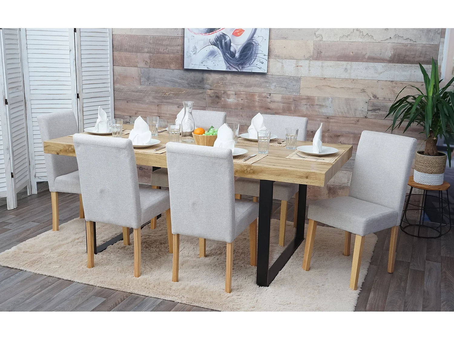 Silla de comedor Littau (juego de 6),  textil, crema-beige, patas claras