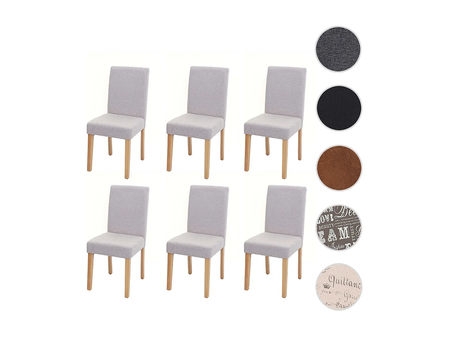 Chaise de salle à manger Littau (lot de 6),  textile, crème-beige, pieds clairs