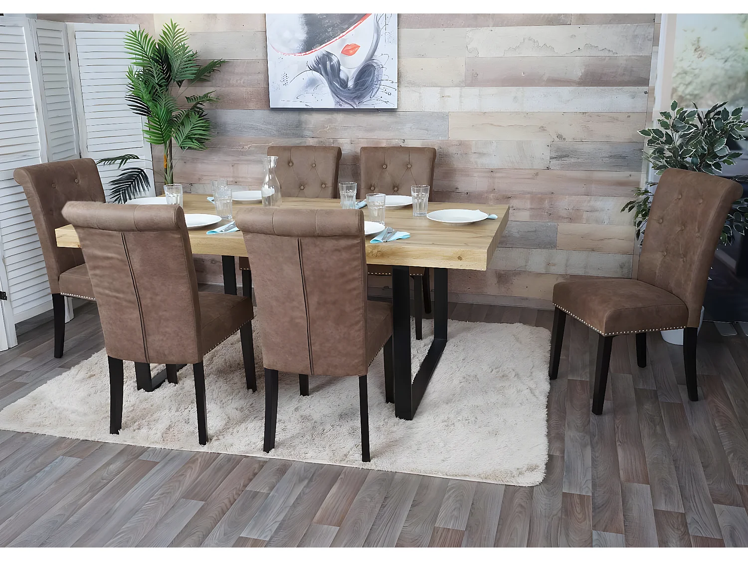 Set 2x sedie vintage retrò inglesi sala pranzo Chesterfield II tessuto marrone piedi scuri