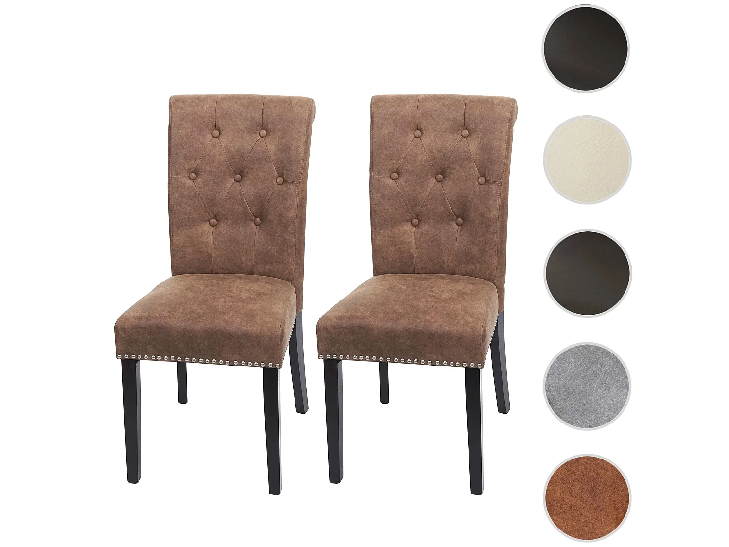 Set 2x sedie vintage retrò inglesi sala pranzo Chesterfield II tessuto marrone piedi scuri