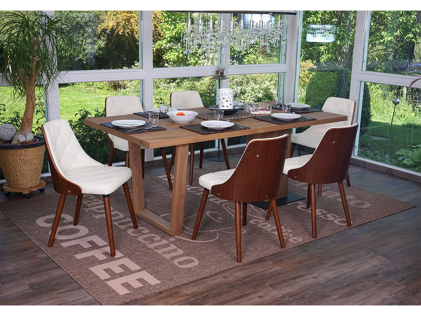 Silla de comedor MCW-A75 (juego de 6),  polipiel blanca