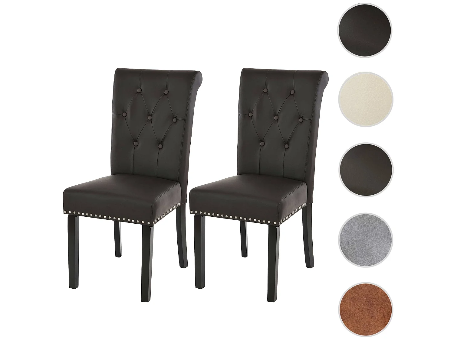 Set 2x sedie vintage retrò inglesi sala pranzo Chesterfield II ecopelle marrone piedi scuri