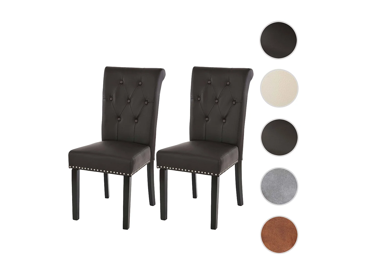 Eetkamerstoel Chesterfield Il (set van 2),  kunstleer, koffie, donkere poten