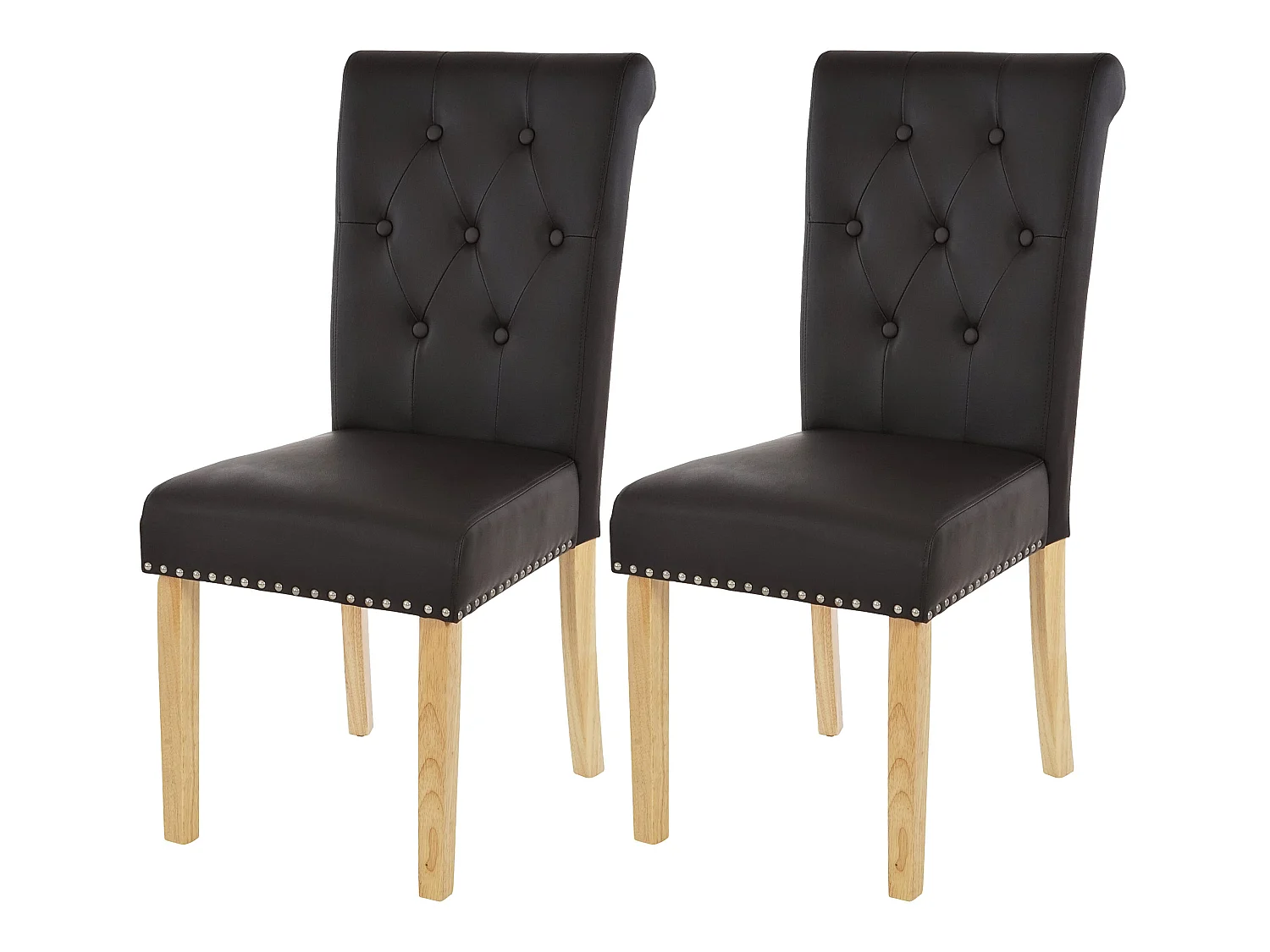 Chaise de salle à manger Chesterfield II (lot de 2),  similicuir brun foncé, pieds clairs