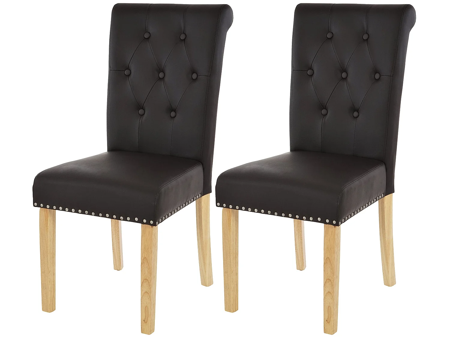 Chaise de salle à manger Chesterfield II (lot de 2),  similicuir brun foncé, pieds clairs