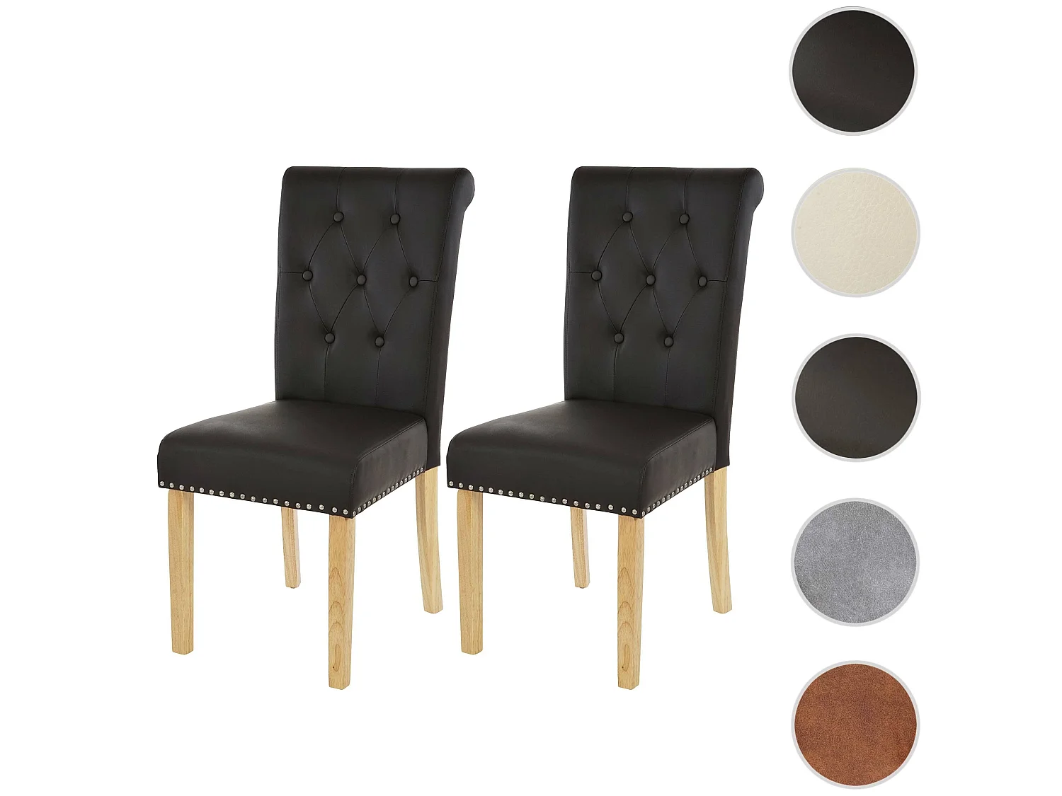 Chaise de salle à manger Chesterfield II (lot de 2),  similicuir brun foncé, pieds clairs