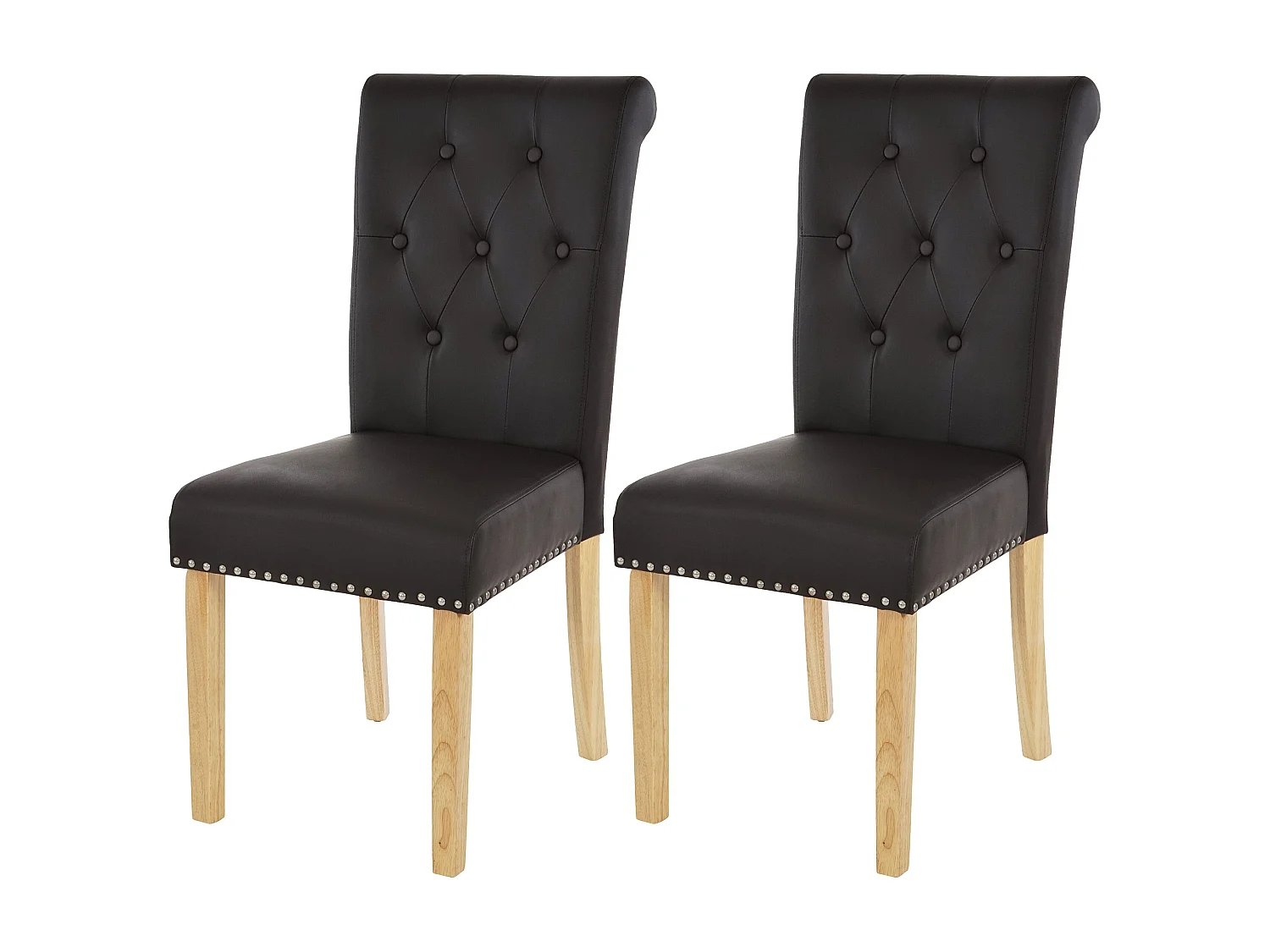 Chaise de salle à manger Chesterfield II (lot de 2),  similicuir brun foncé, pieds clairs