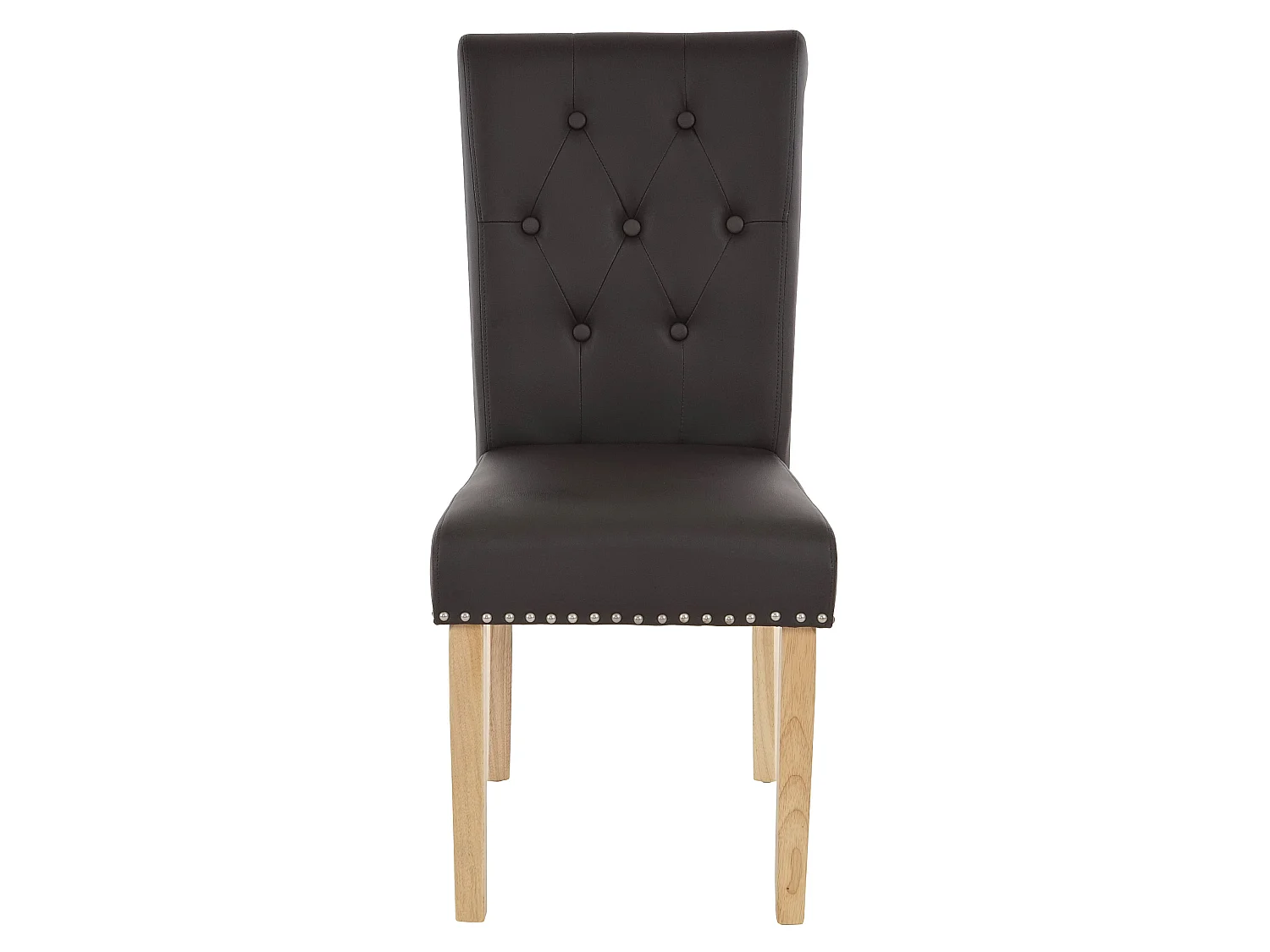 Chaise de salle à manger Chesterfield II (lot de 2),  similicuir brun foncé, pieds clairs