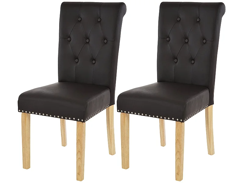 Esszimmerstuhl Chesterfield Il (2er-Set), Kunstleder, coffee, helle Beine