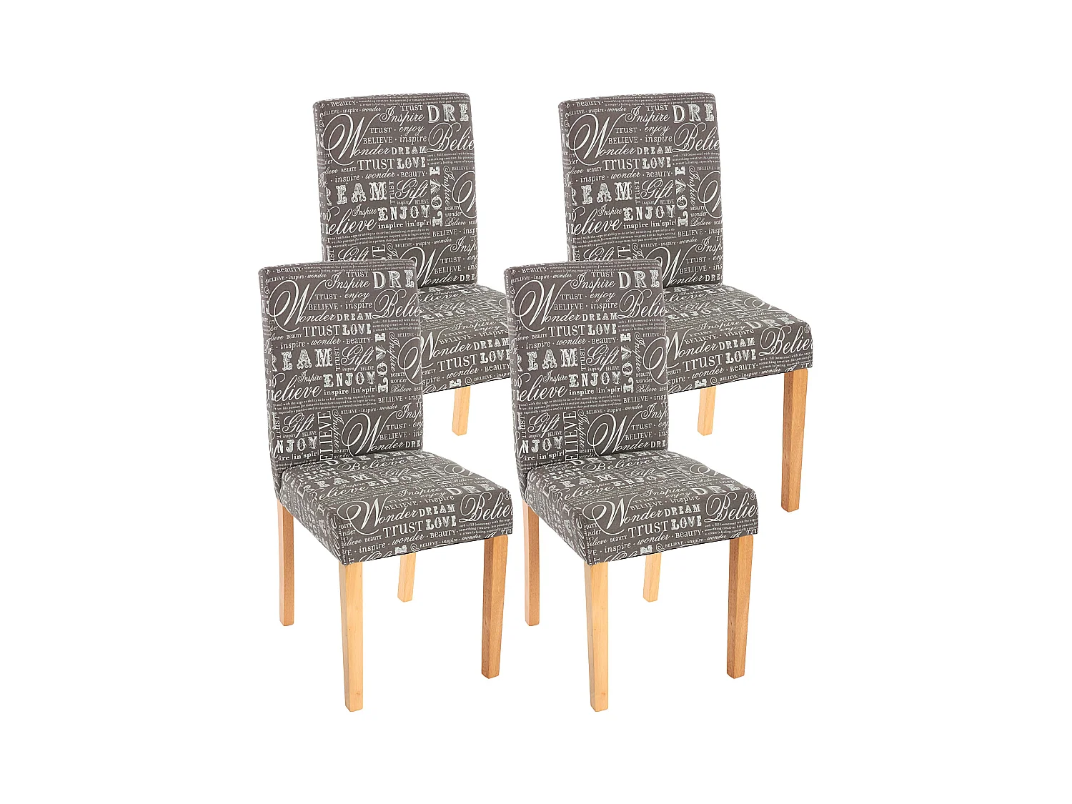 Chaise de salle à manger Littau Schrift (lot de 4),  tissu gris words fabric, pieds clairs