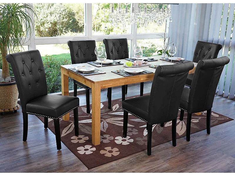 Silla de comedor Chesterfield II (juego de 6),  imitación de cuero, negro, patas oscuras