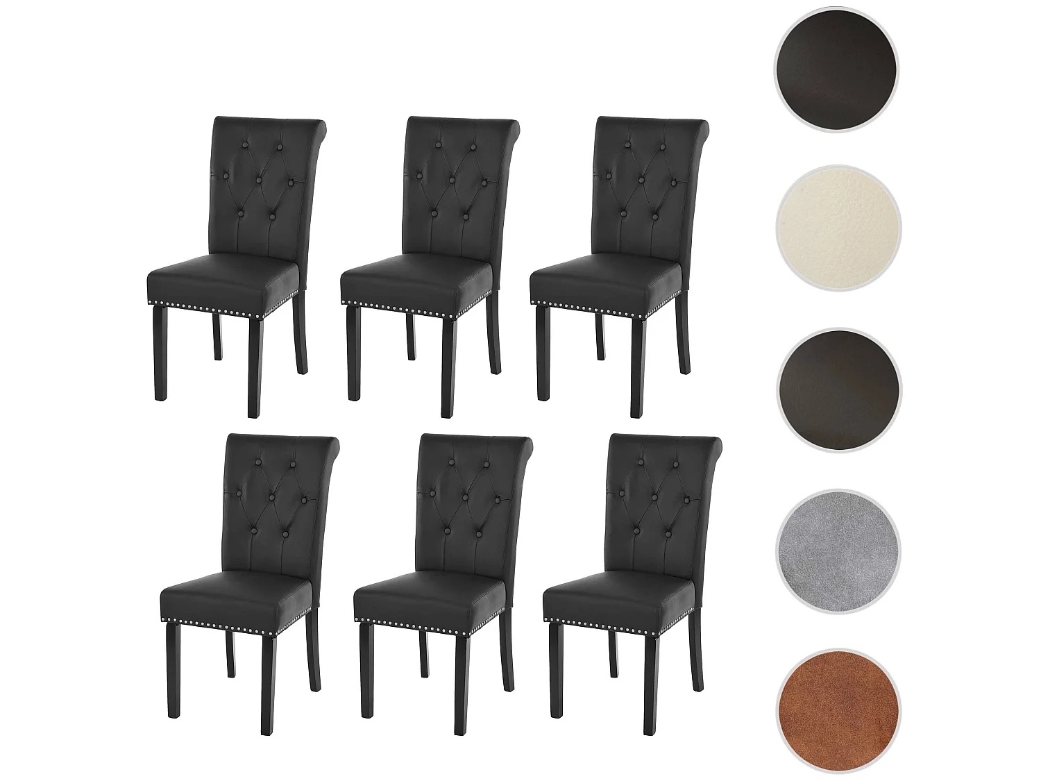 Cadeira de jantar Chesterfield II (conjunto de 6),  imitação de pele, preto, pernas escuras