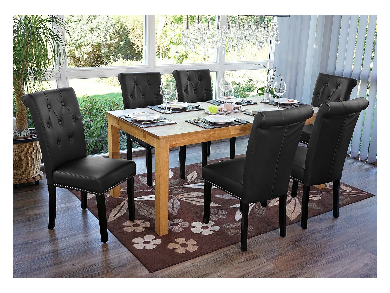 Chaise de salle à manger Chesterfield II (lot de 6),  similicuir noir, pieds foncés