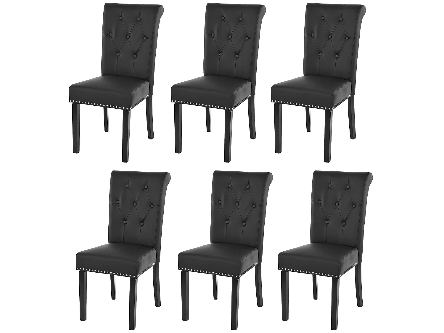 Chaise de salle à manger Chesterfield II (lot de 6),  similicuir noir, pieds foncés