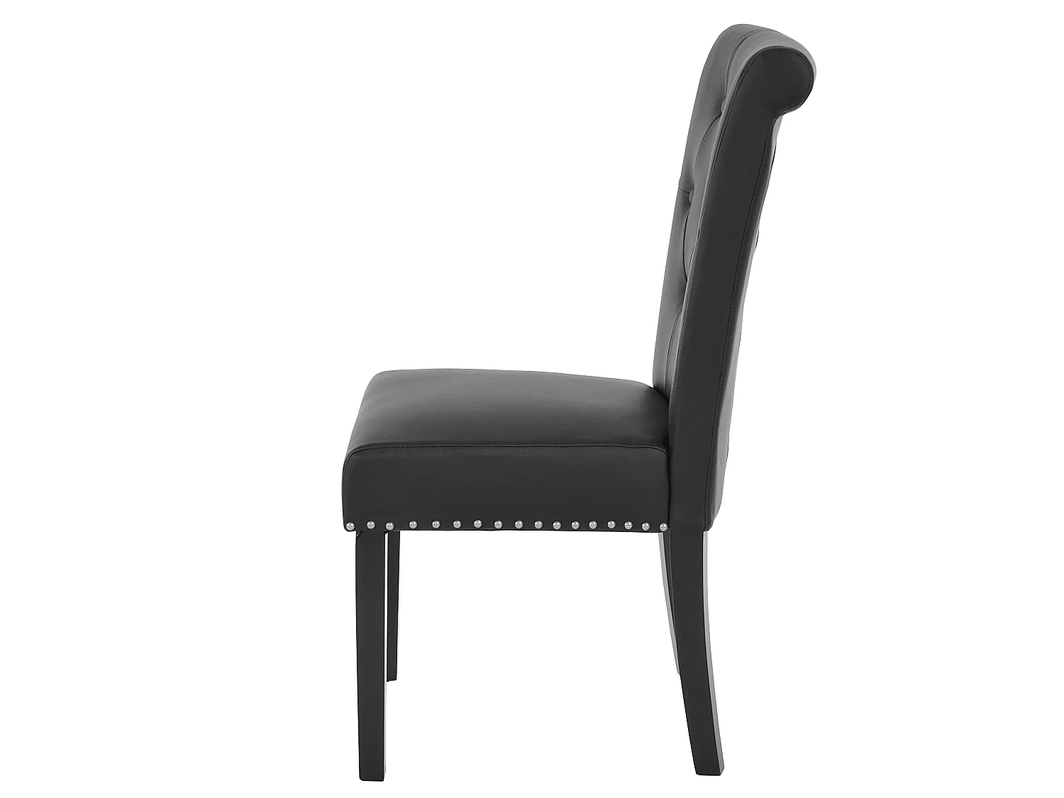 Krzesło do jadalni Chesterfield II (zestaw 6 sztuk),  imitacja skóry, czarne, ciemne nogi