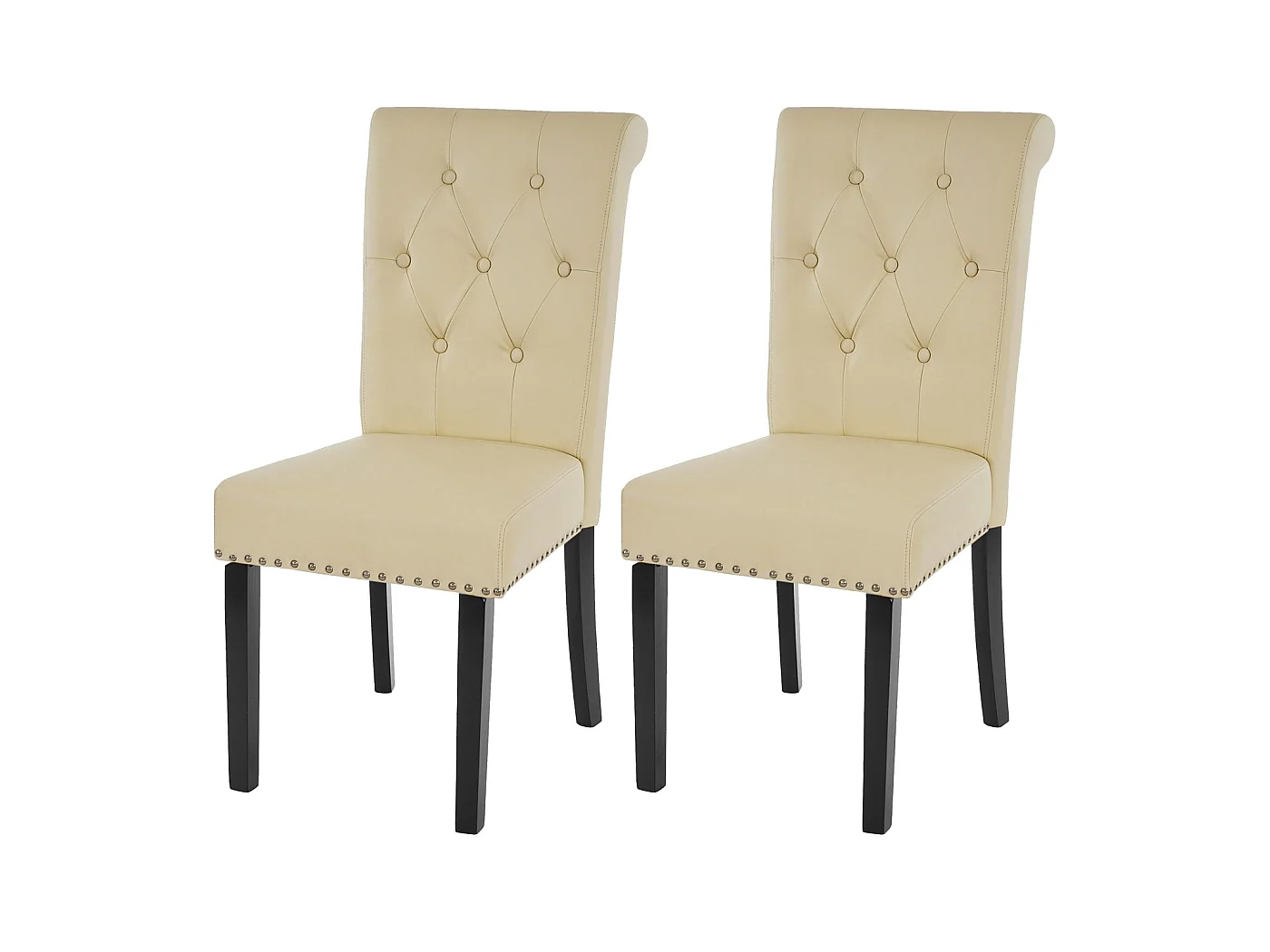 Chaise de salle à manger Chesterfield II (lot de 2), 2x chaise de salle à manger Chesterfield II, fauteuil avec rivets, similicuir crème, pieds foncés