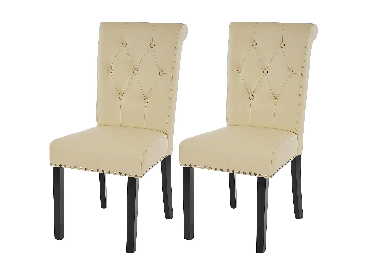 Eetkamerstoel Chesterfield Il (set van 2),  kunstleer, crème, donkere poten