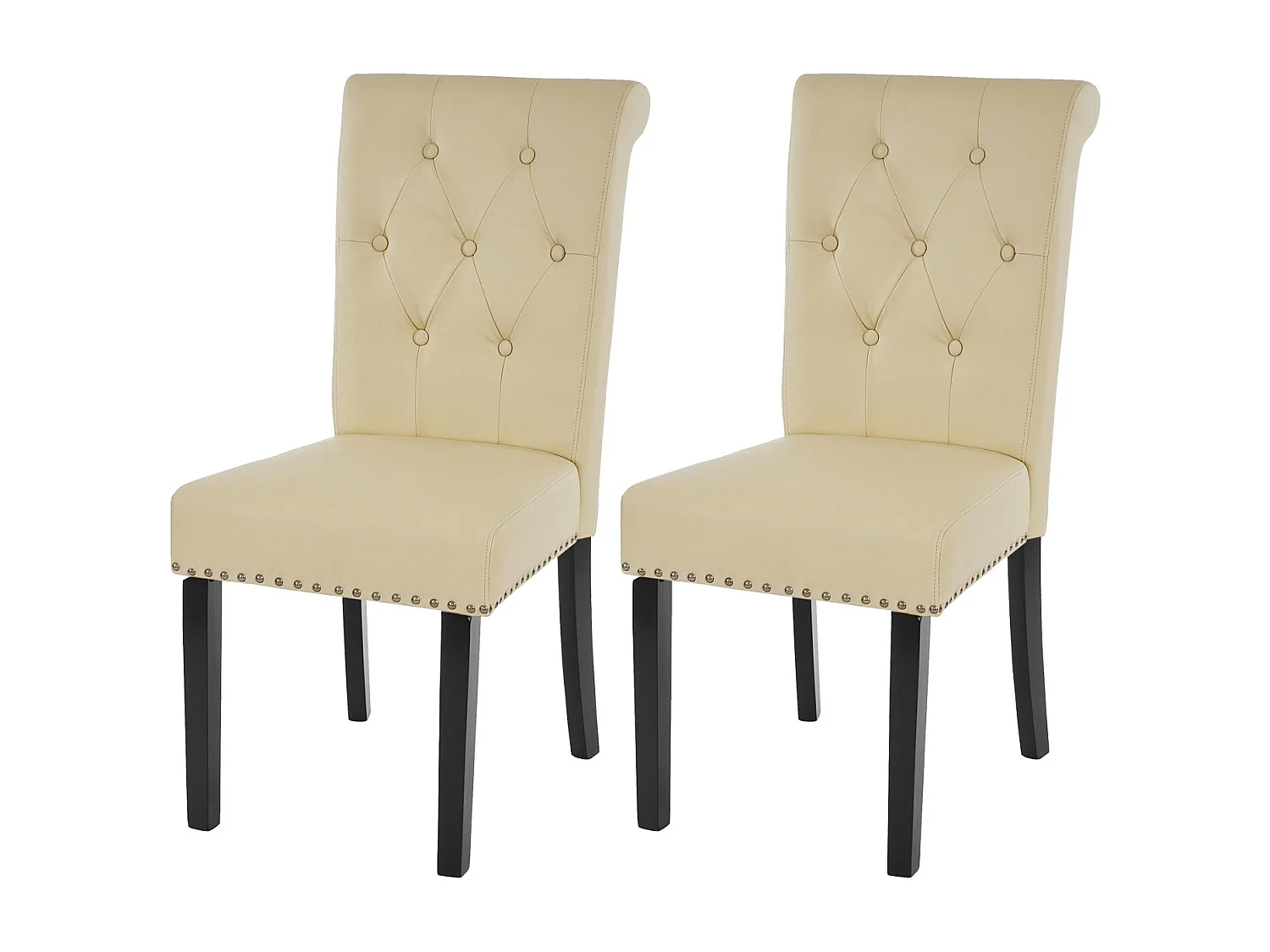 Eetkamerstoel Chesterfield Il (set van 2),  kunstleer, crème, donkere poten