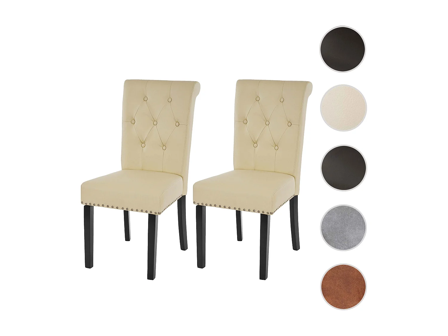 Eetkamerstoel Chesterfield Il (set van 2),  kunstleer, crème, donkere poten