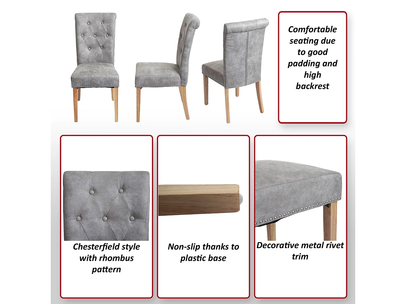 Eetkamerstoel Chesterfield Il (set van 2),  kunstleer, crème, donkere poten