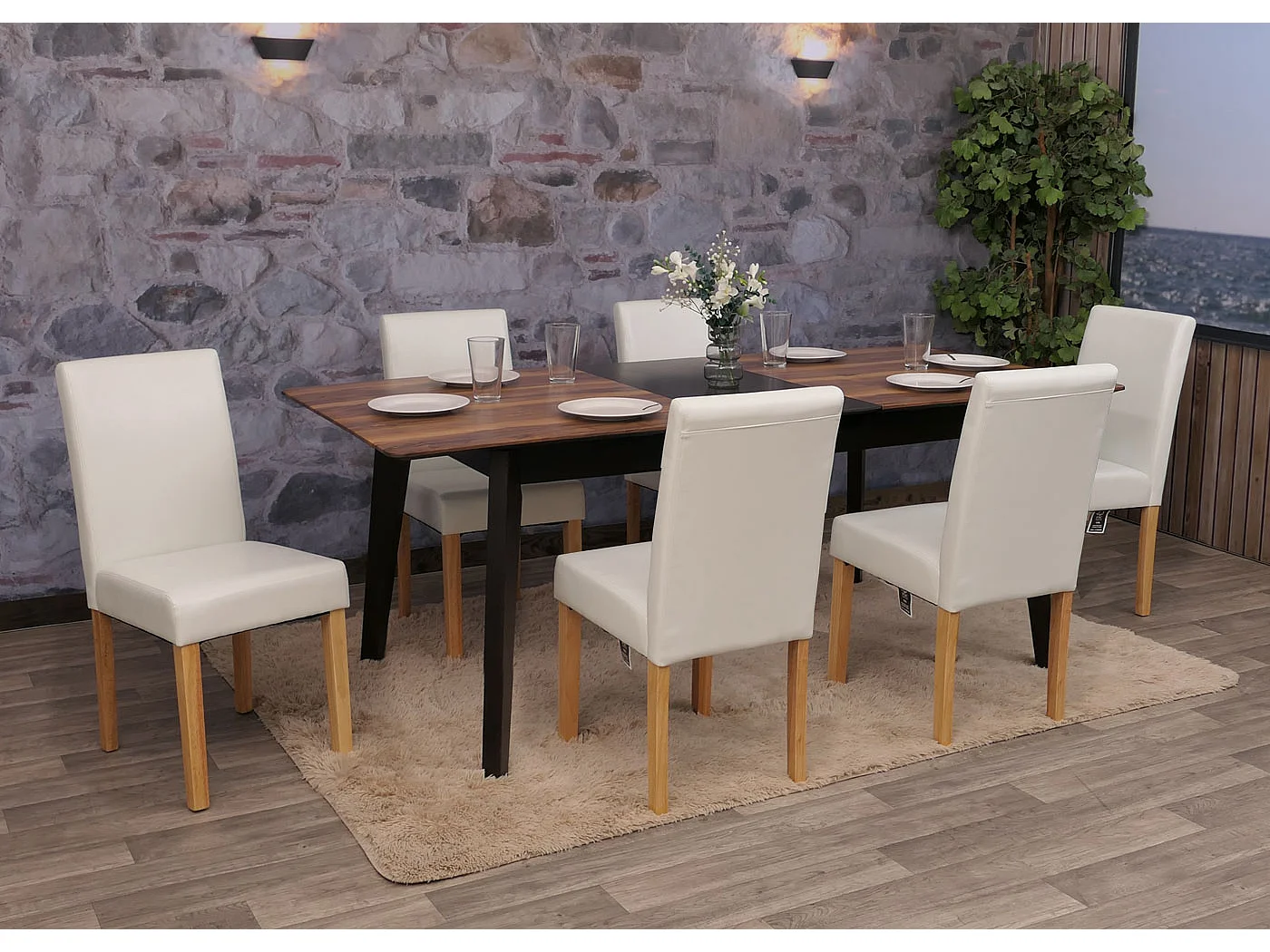 Chaise de salle à manger Littau (lot de 6),  cuir blanc, pieds clairs