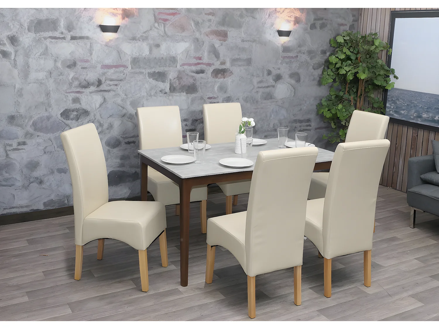 Cadeira de jantar Crotone (conjunto de 2),  creme, pernas de cor clara