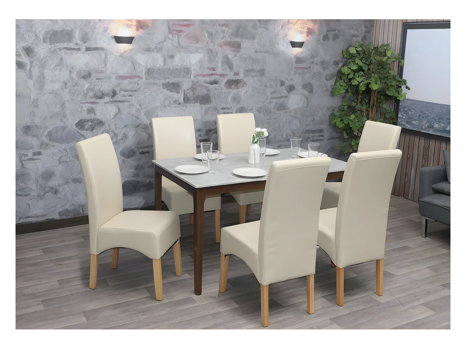 Chaise de salle à manger Crotone (lot de 2),  couleur crème, pieds clairs