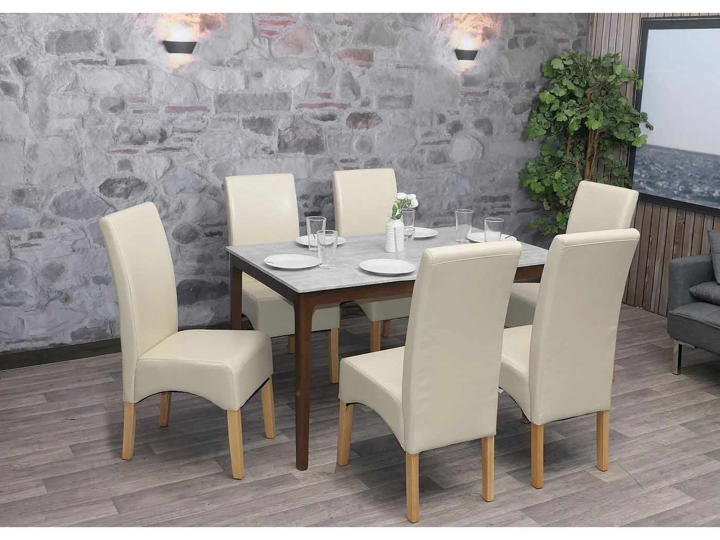 Eetkamerstoel Crotone (set van 2),  crème, lichtgekleurde poten