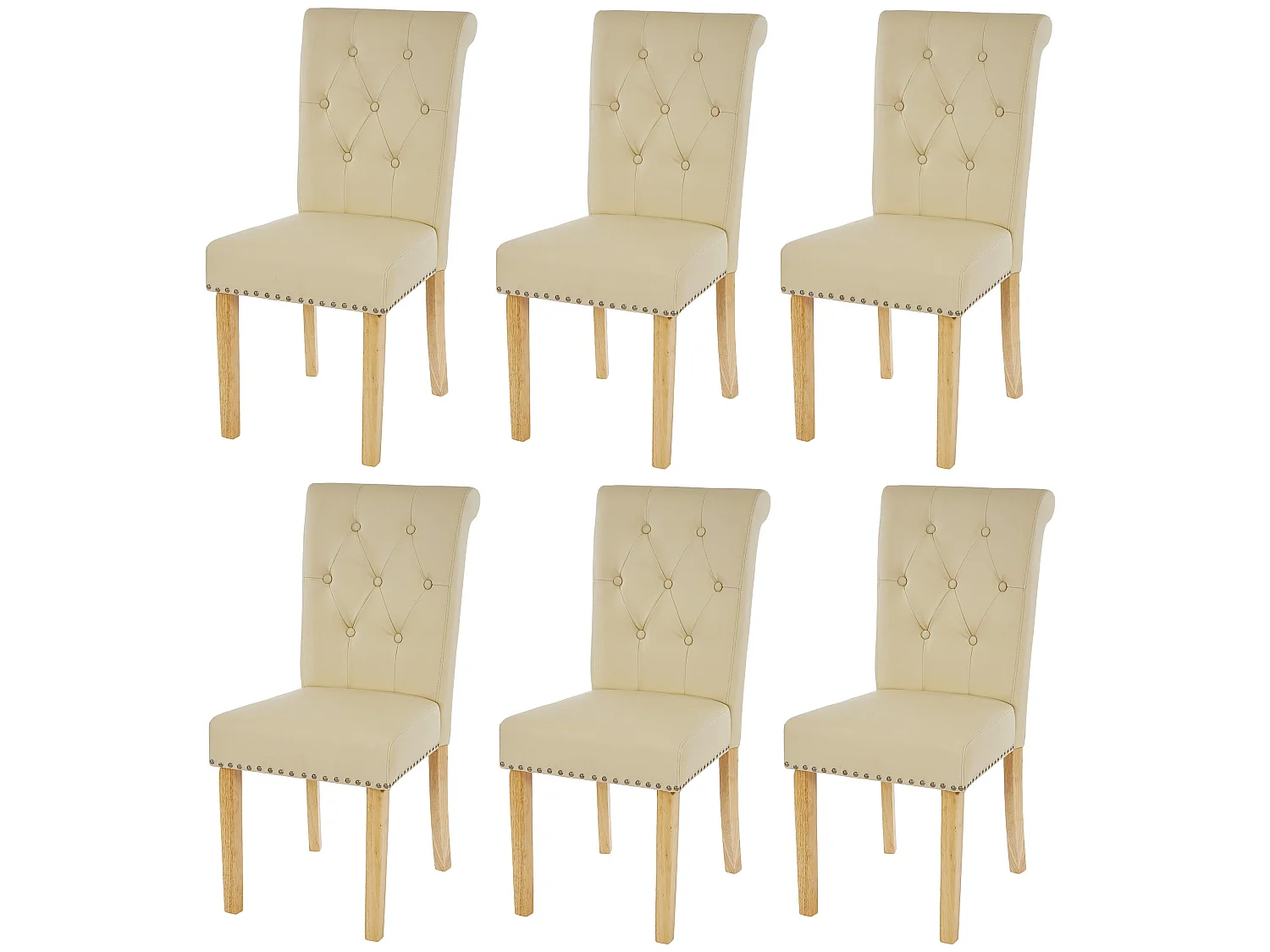 Set 6x sedie Chesterfield II ecopelle sala pranzo avorio piedi chiari