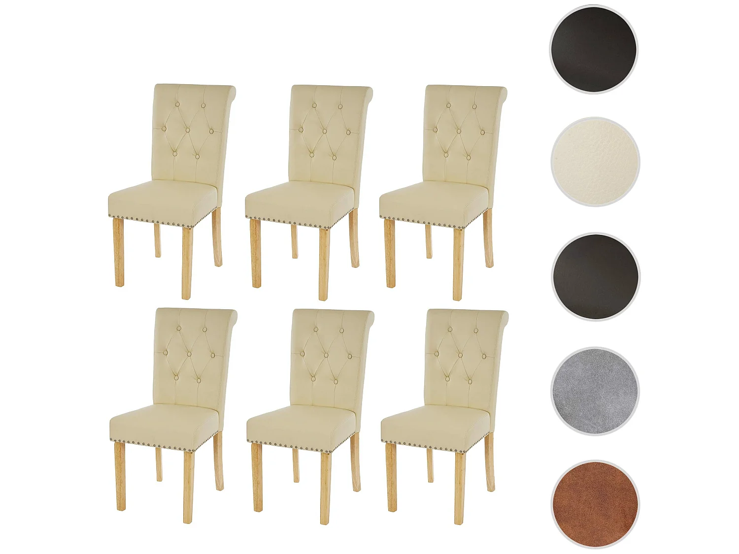 Set 6x sedie Chesterfield II ecopelle sala pranzo avorio piedi chiari