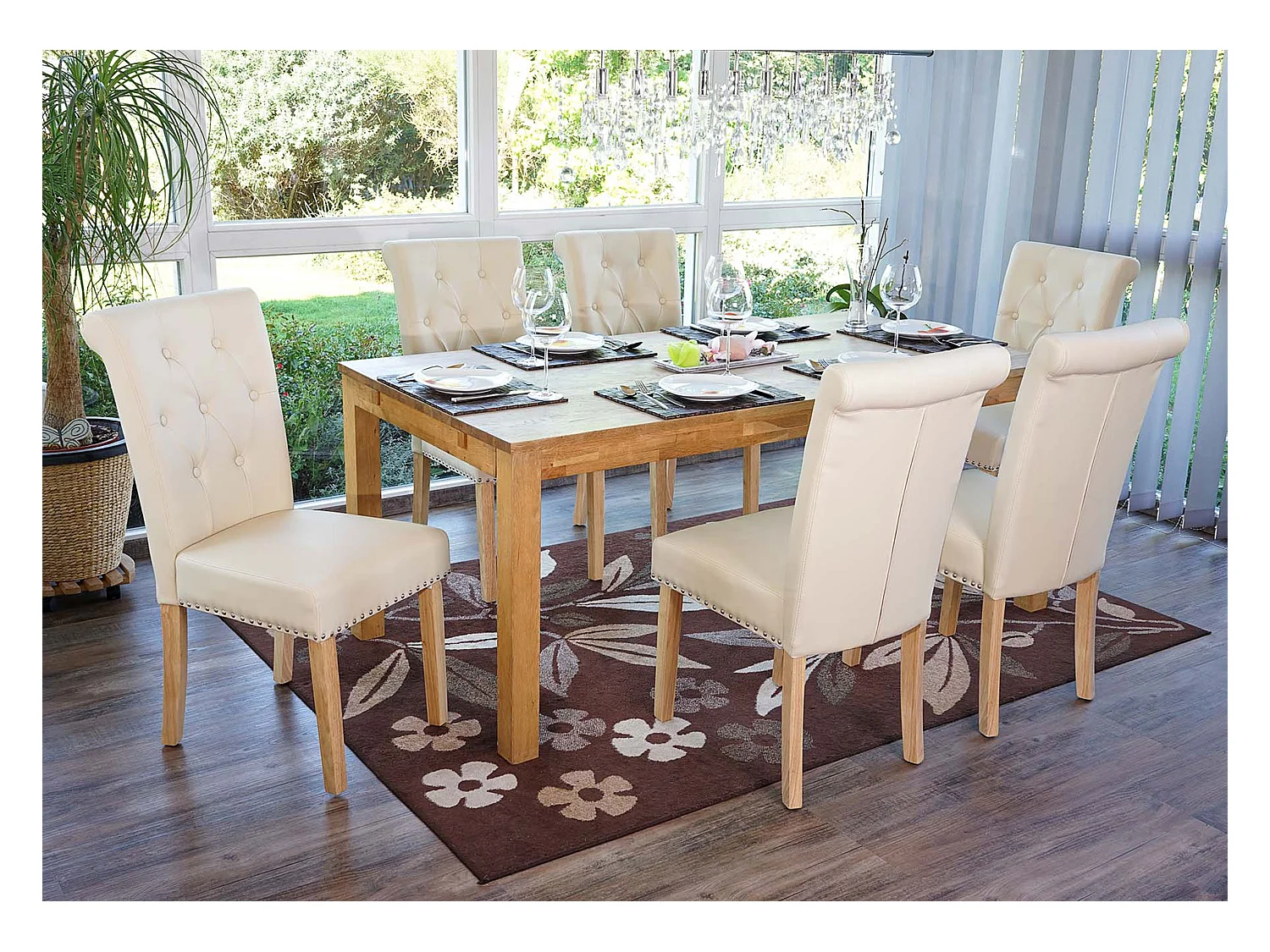 Chaise de salle à manger Chesterfield II (lot de 6),  similicuir crème, pieds clairs