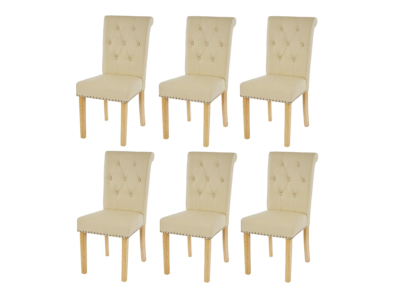 Silla de comedor Chesterfield II (juego de 6),  imitación de cuero, crema, patas ligeras
