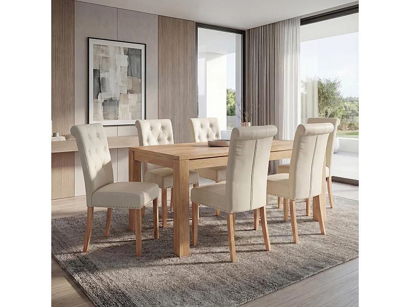 Chaise de salle à manger Chesterfield II (lot de 6),  similicuir crème, pieds clairs