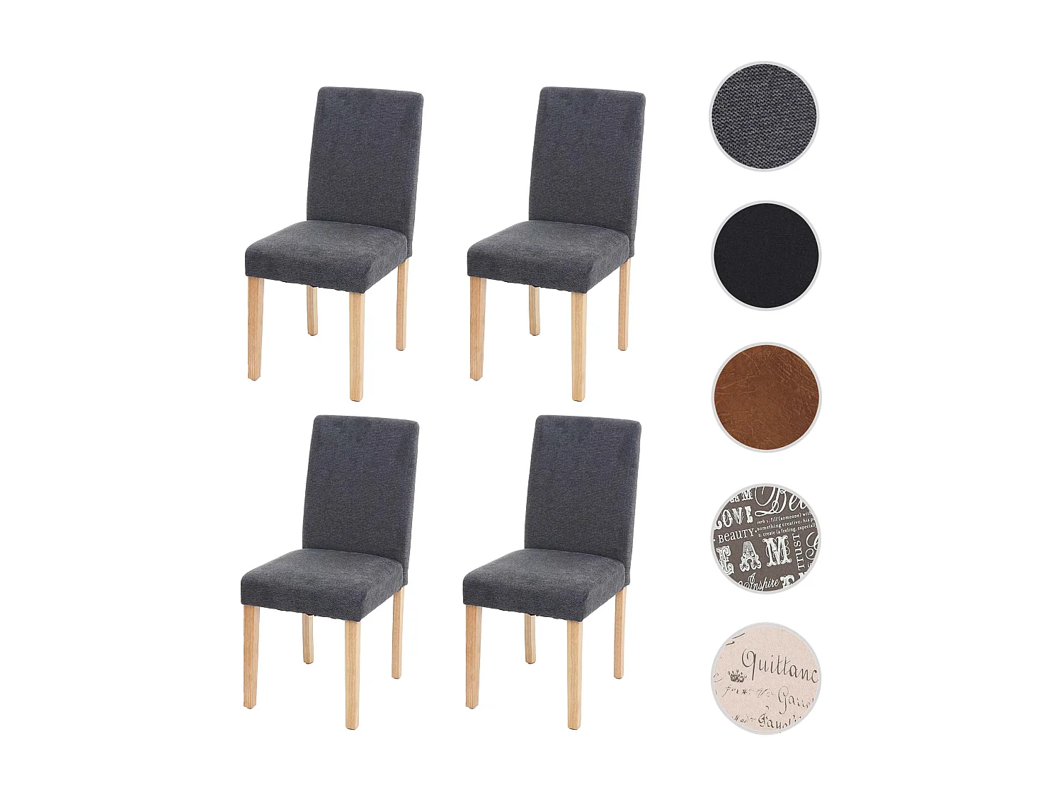 Chaise de salle à manger Littau Schrift (lot de 4),  textile, gris anthracite, pieds clairs