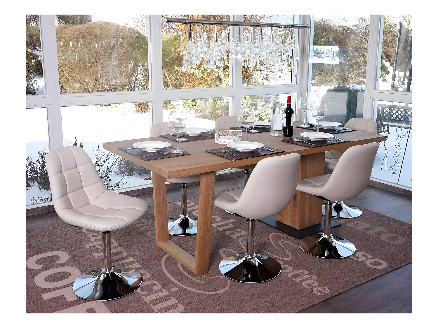 Chaise de salle à manger MCW-A60 (lot de 6),  similicuir crème