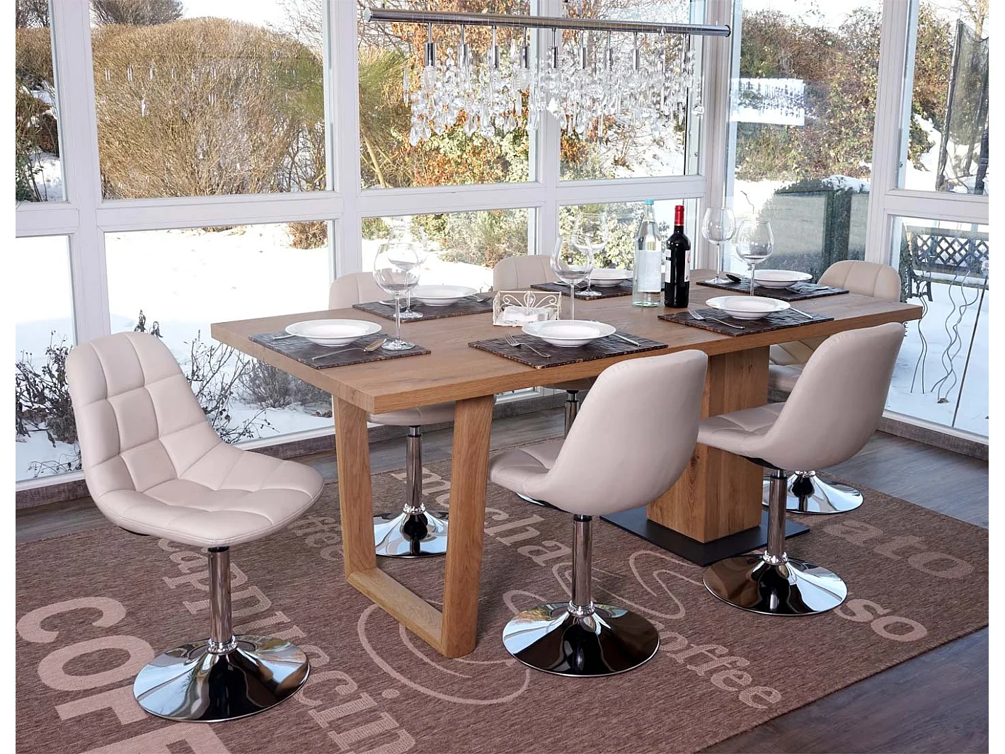 Esszimmerstuhl MCW-A60 (6er-Set), Kunstleder creme