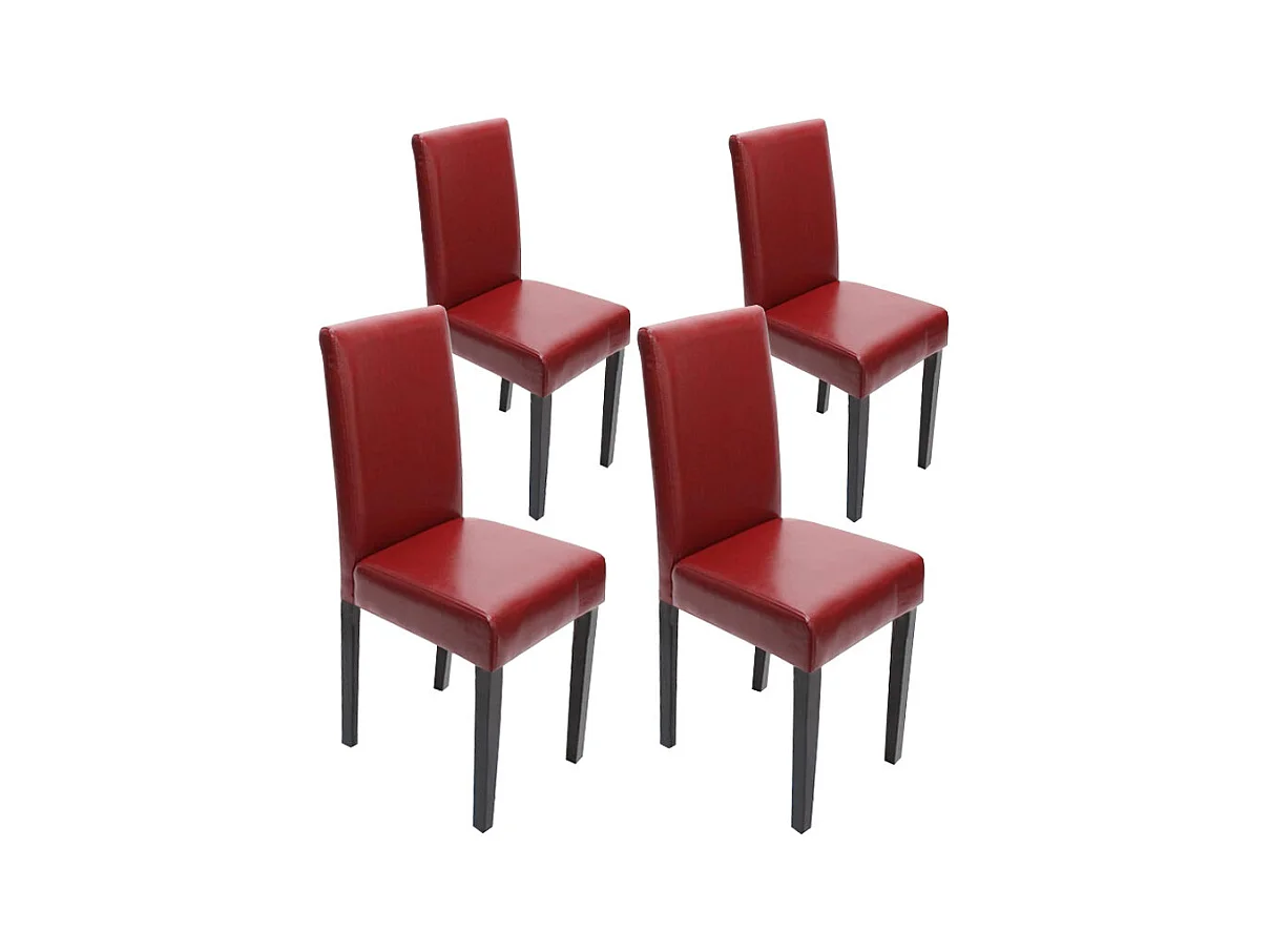 Chaise de salle à manger Littau (lot de 4),  cuir reconstitué, rouge, pieds foncés